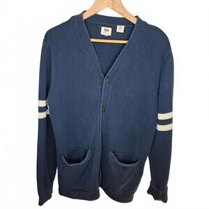 Levi"s Mens Retro Varsity Style Blue Cotton Cardigan With White Sleeve Stripe. M
